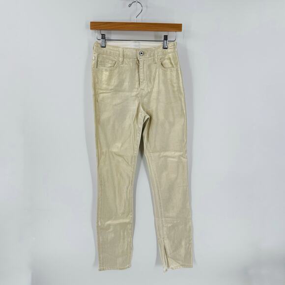 Jonathan Simkhai Metallic Gold Jeans Ankle Slit Skinny Pants Made in USA Size 26 - Picture 8 of 8